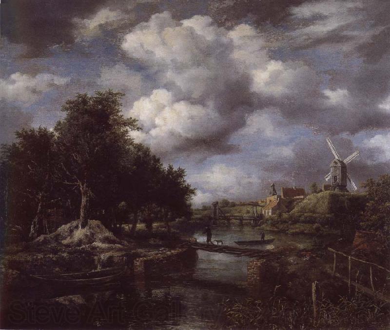Jacob van Ruisdael Landscape with a windmill  near town Moat France oil painting art